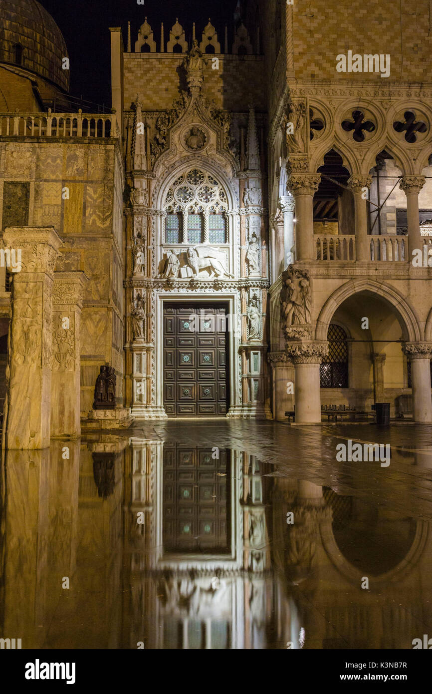 Venice, Veneto, Italy. Palazzo Ducale and its Porta della Carta front gate. Stock Photo