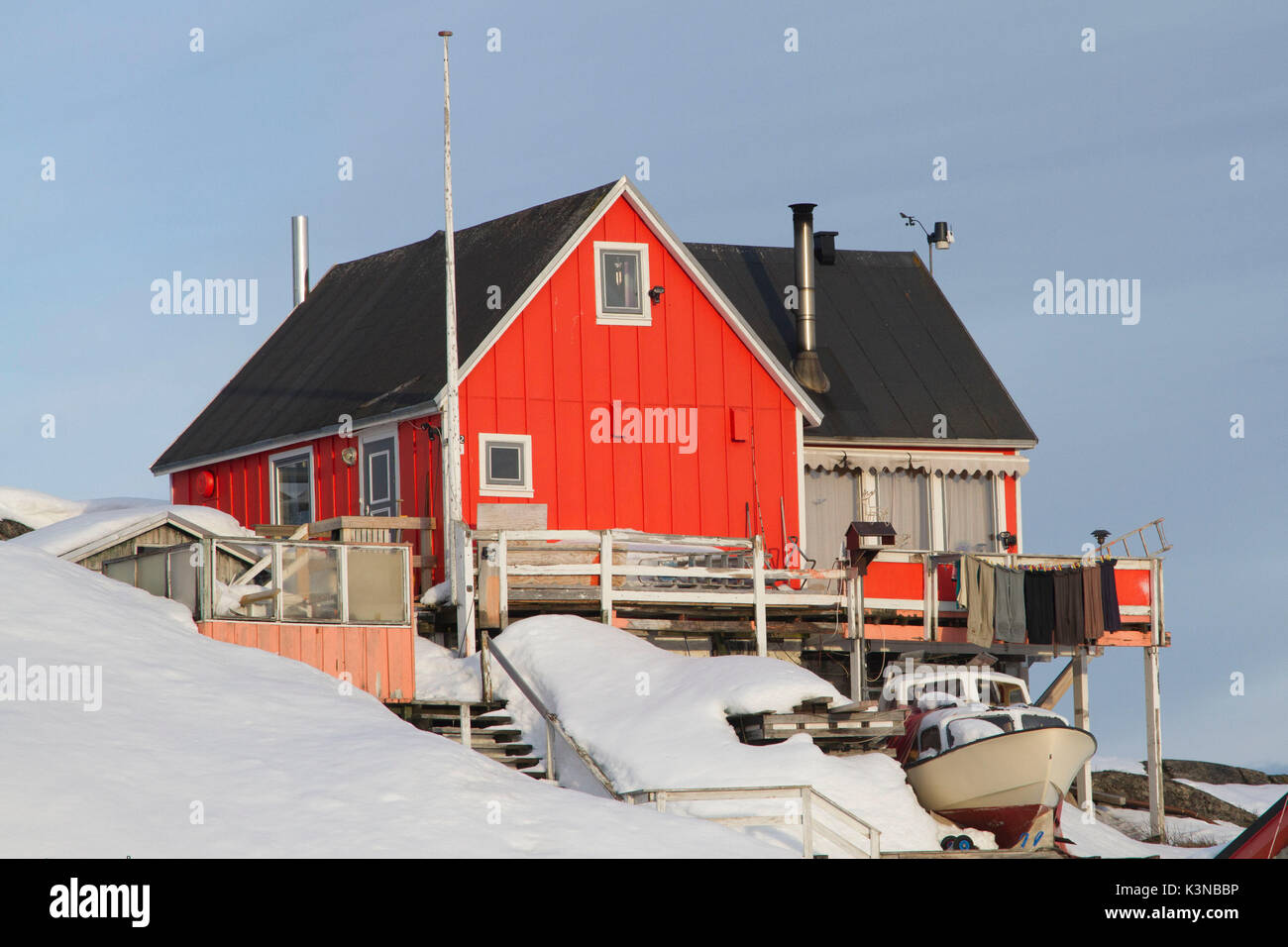 A typical house on Greenland. Maniitsoq west coast arctic sea Stock