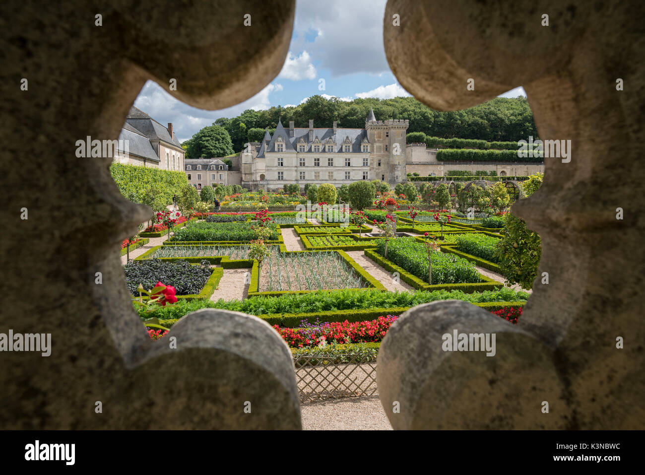 Detail of Villandry castle and its garden. Villandry, Indre-et-Loire, France. Stock Photo