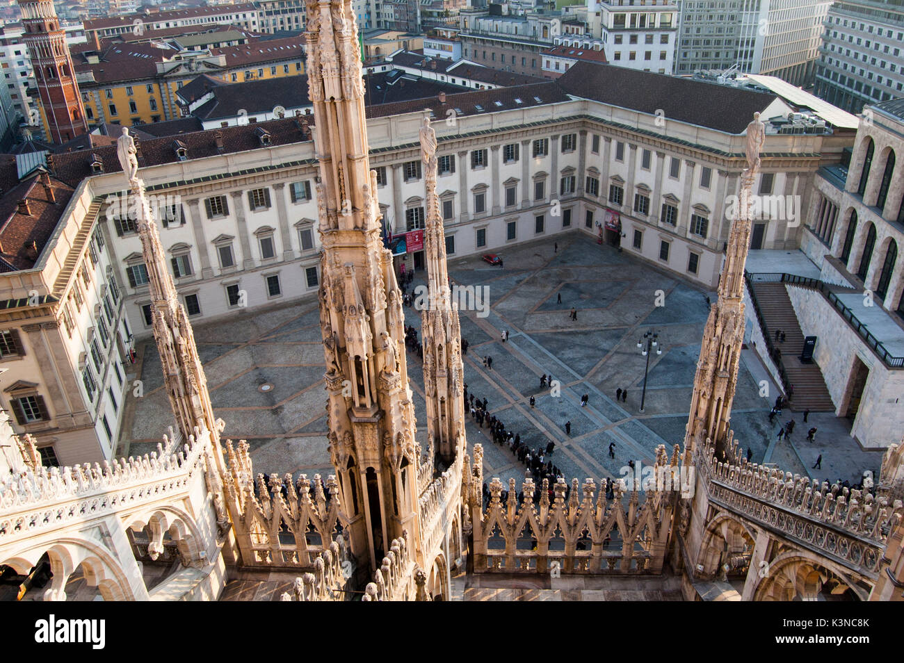 A view of Palazzo Reale from the Duomo's roof (Milan, Lombardy, Italy) Stock Photo