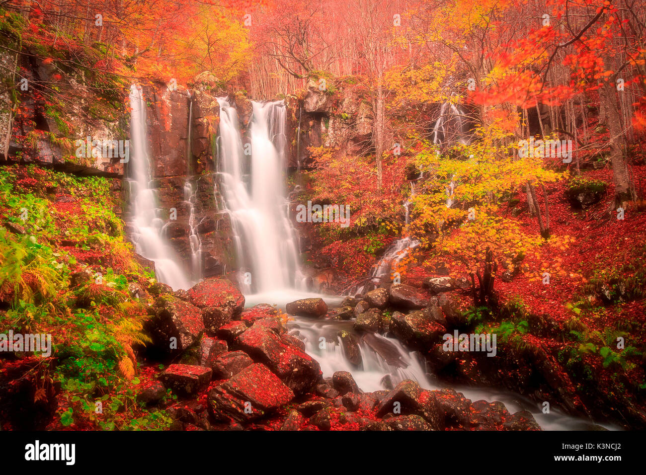 Autumn at Dardagna Falls, Lizzano in Belvedere, Emilia Romagna,Italy Stock Photo