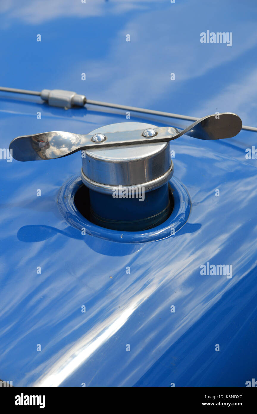 Steel and chrome race car fuel filler cap Stock Photo Alamy