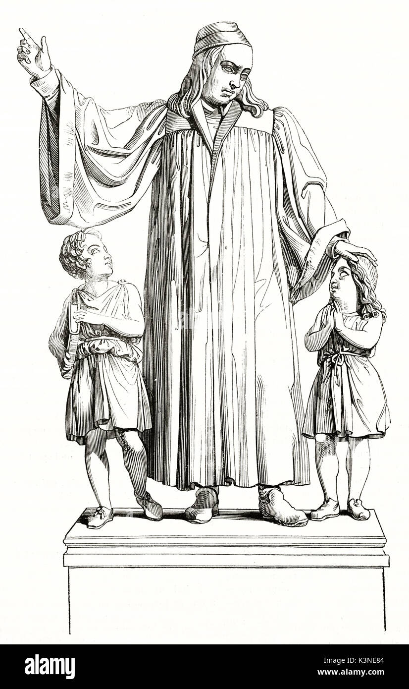 Old reproduction of a statue portraying August Hermann Franke (1663 - 1727) German Lutheran clergyman. By Wattier Andrew Best and Leloir after Rauch publ. on Magasin Pittoresque Paris1839 Stock Photo