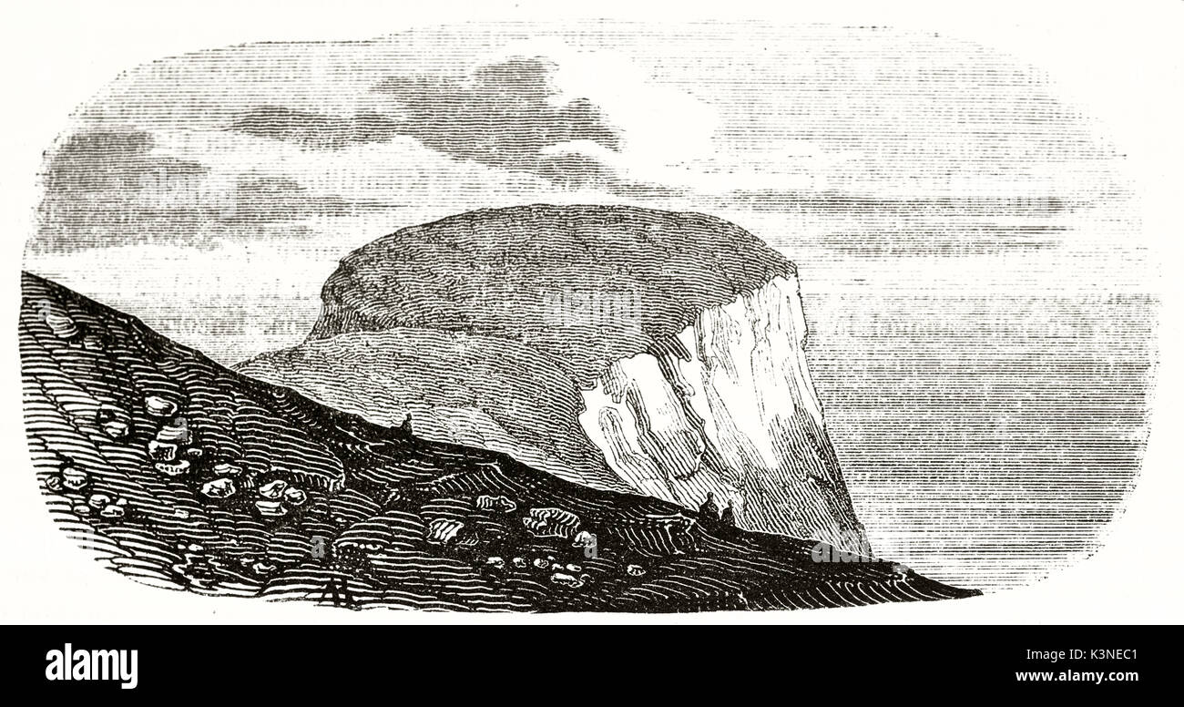 Old view of North Cape Norway depicted in a ancient illustration made with a very regular hatching. By unidentified author published on Magasin Pittoresque Paris 1839 Stock Photo
