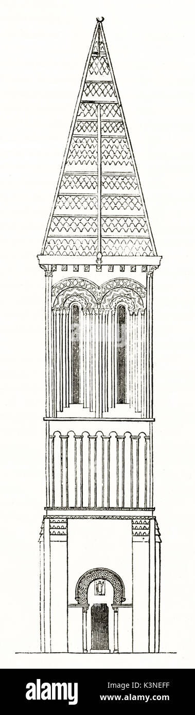 Ancient Front View Of Saint-loup Church Bell Tower Bayeux France. Old 