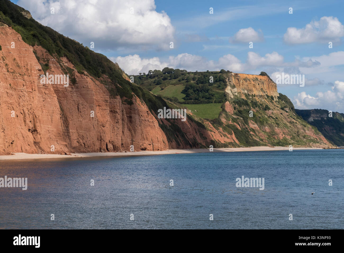 Red sandstone triassic cliffs at Salcombe mouth, Salcombe Regis, beside Sidmouth, Devon. Stock Photo