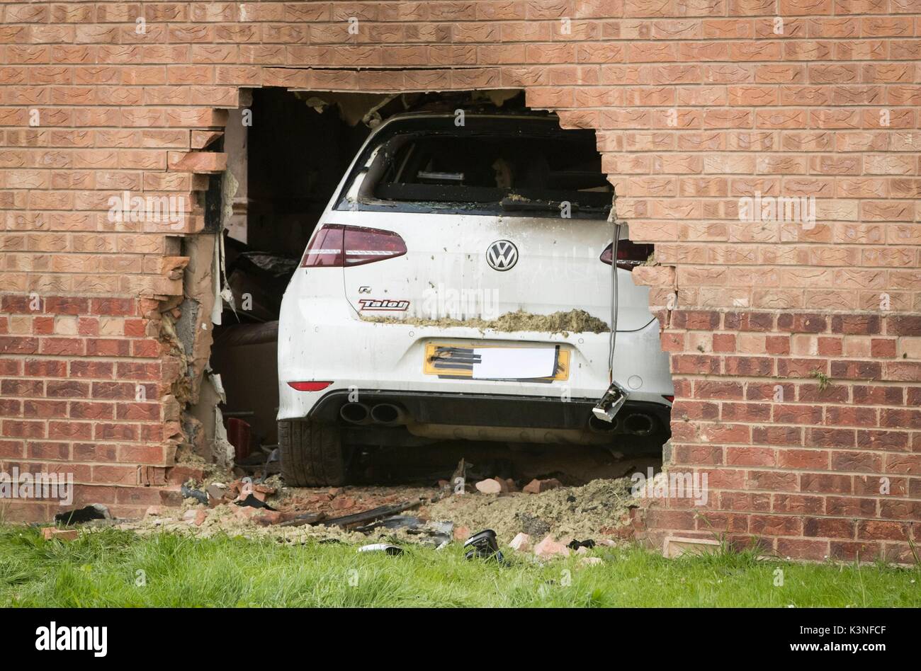 The scene in Morehall Close, Clifton, York, after a Volkswagen Golf R
