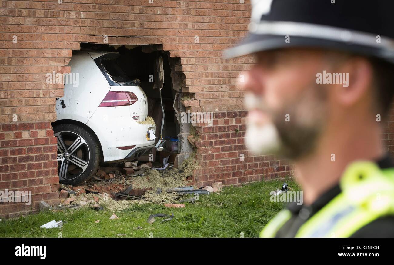 The scene in Morehall Close, Clifton, York, after a Volkswagen Golf R
