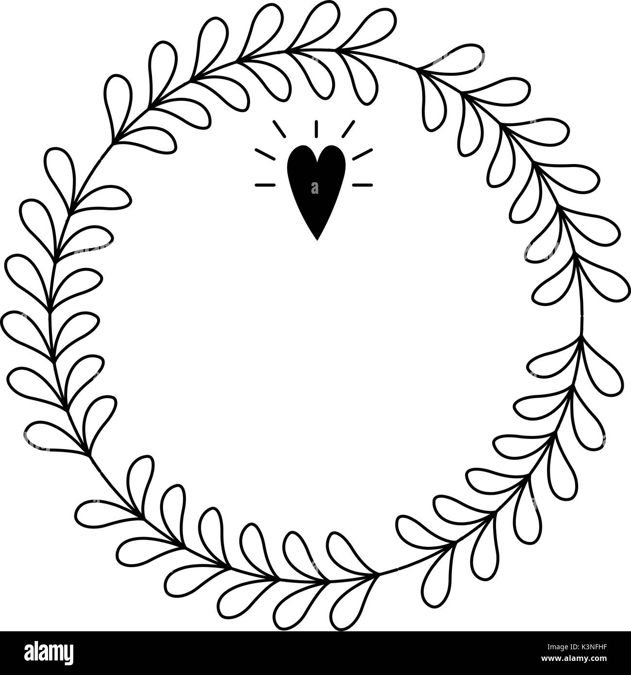 wreath of leaves with heart icon over white background vector ...
