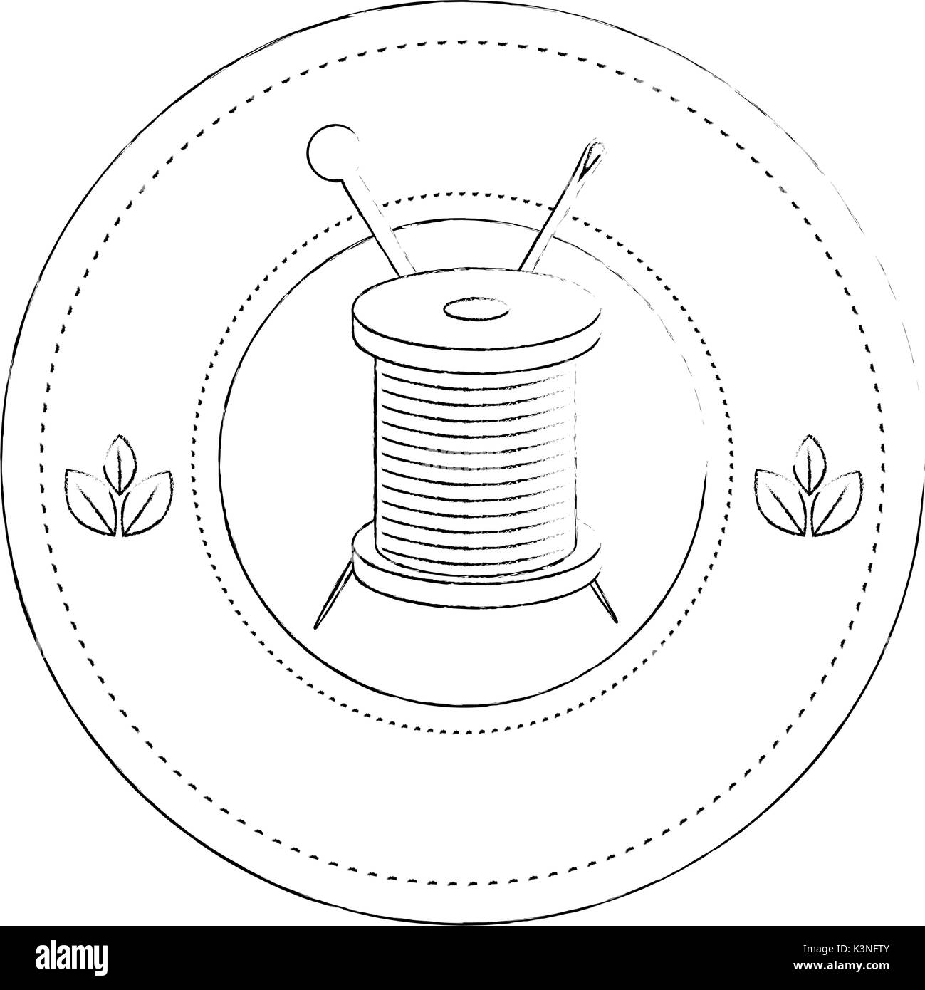 seal stamp with thread spool and needle icon over white background ...