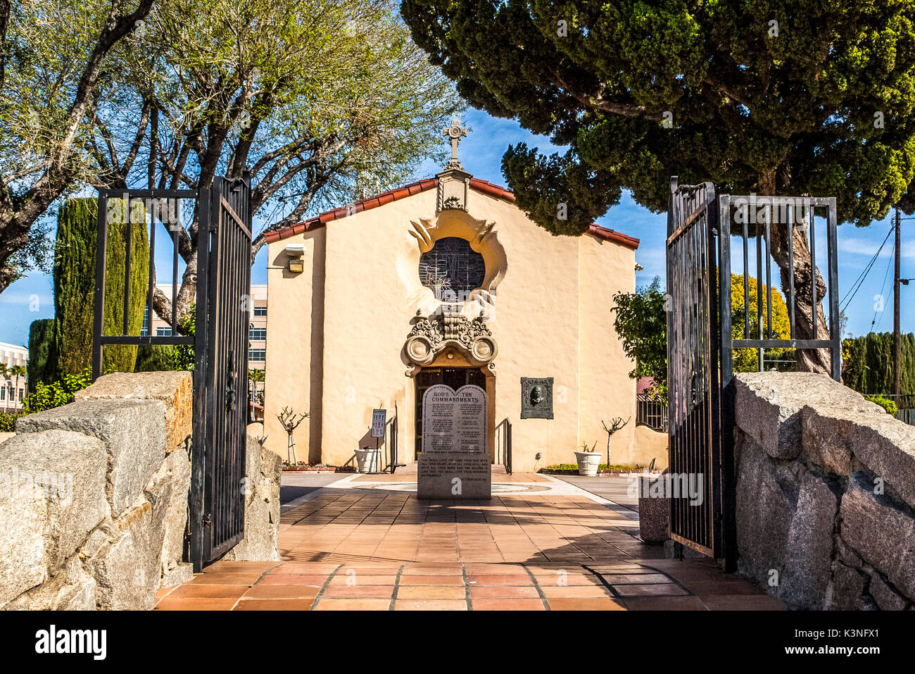 The small Catholic church in historic Guasti California an early wine producing area of Southern California Stock Photo