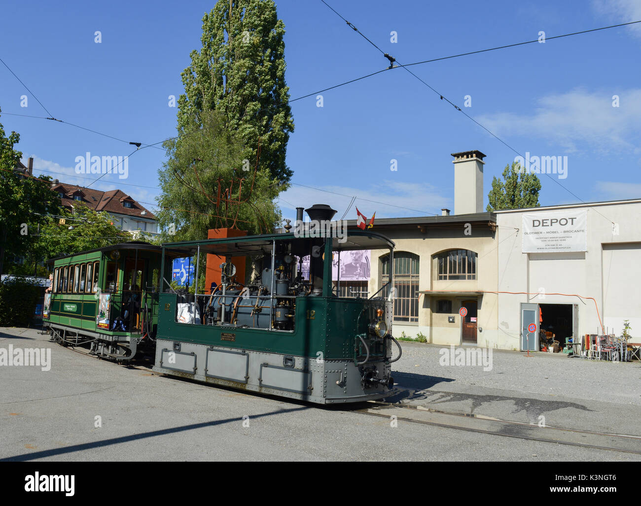 Bern Steam tram at Brunnadernstrasse Depot -2 Stock Photo