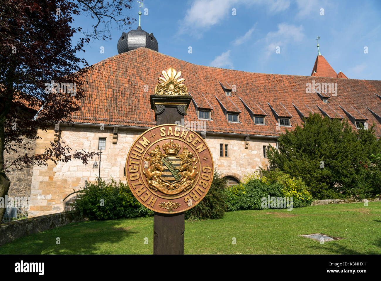 Wappen  Herzogtum Sachsen Coburg,  Veste Coburg  in Coburg, Oberfranken, Bayern, Deutschland  |  Coat of arms  Herzogtum Sachsen Coburg, Veste Coburg, Stock Photo