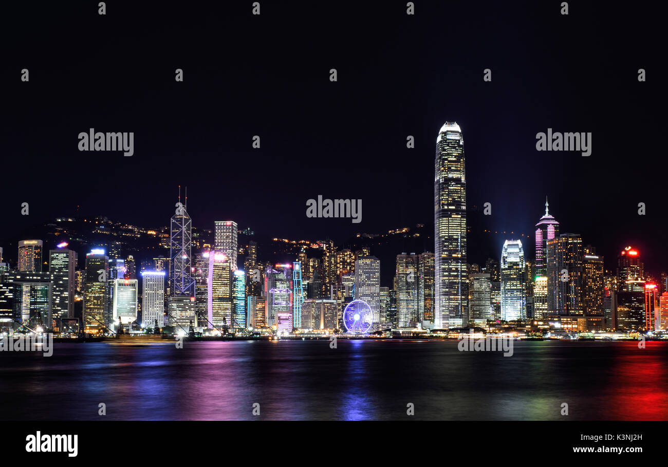 Panorama view of Hong Kong city skyline at night Stock Photo - Alamy