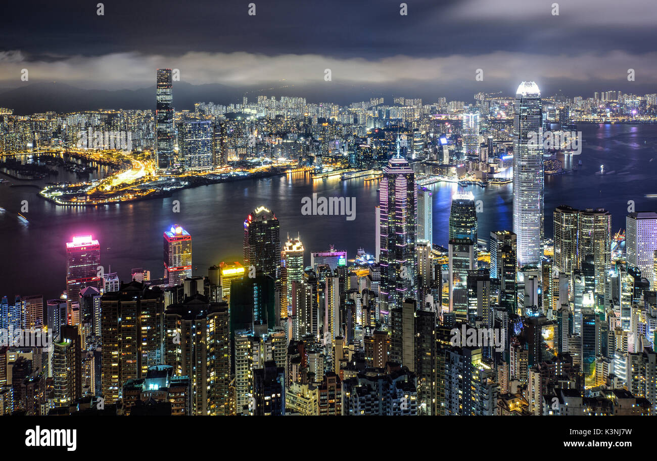 Panorama view of Hong Kong city skyline at night Stock Photo - Alamy