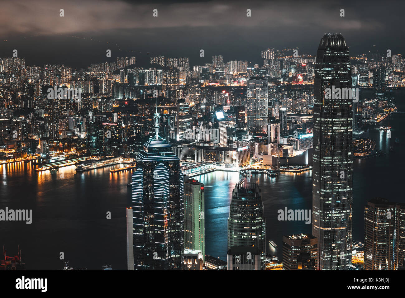 Panorama view of Hong Kong city skyline at night Stock Photo - Alamy