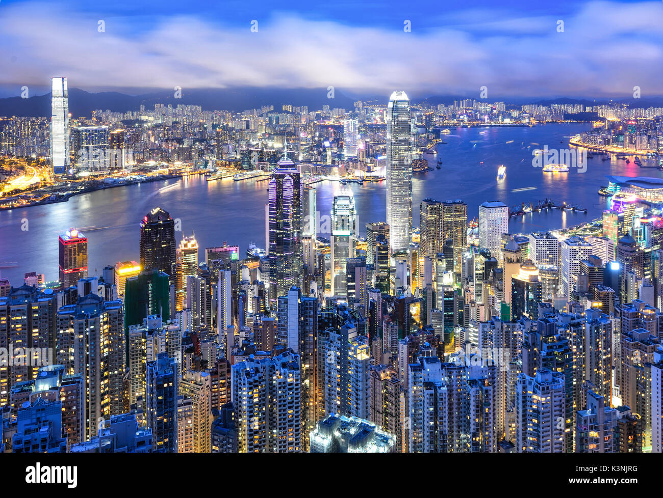 Panorama view of Hong Kong city skyline at night Stock Photo - Alamy