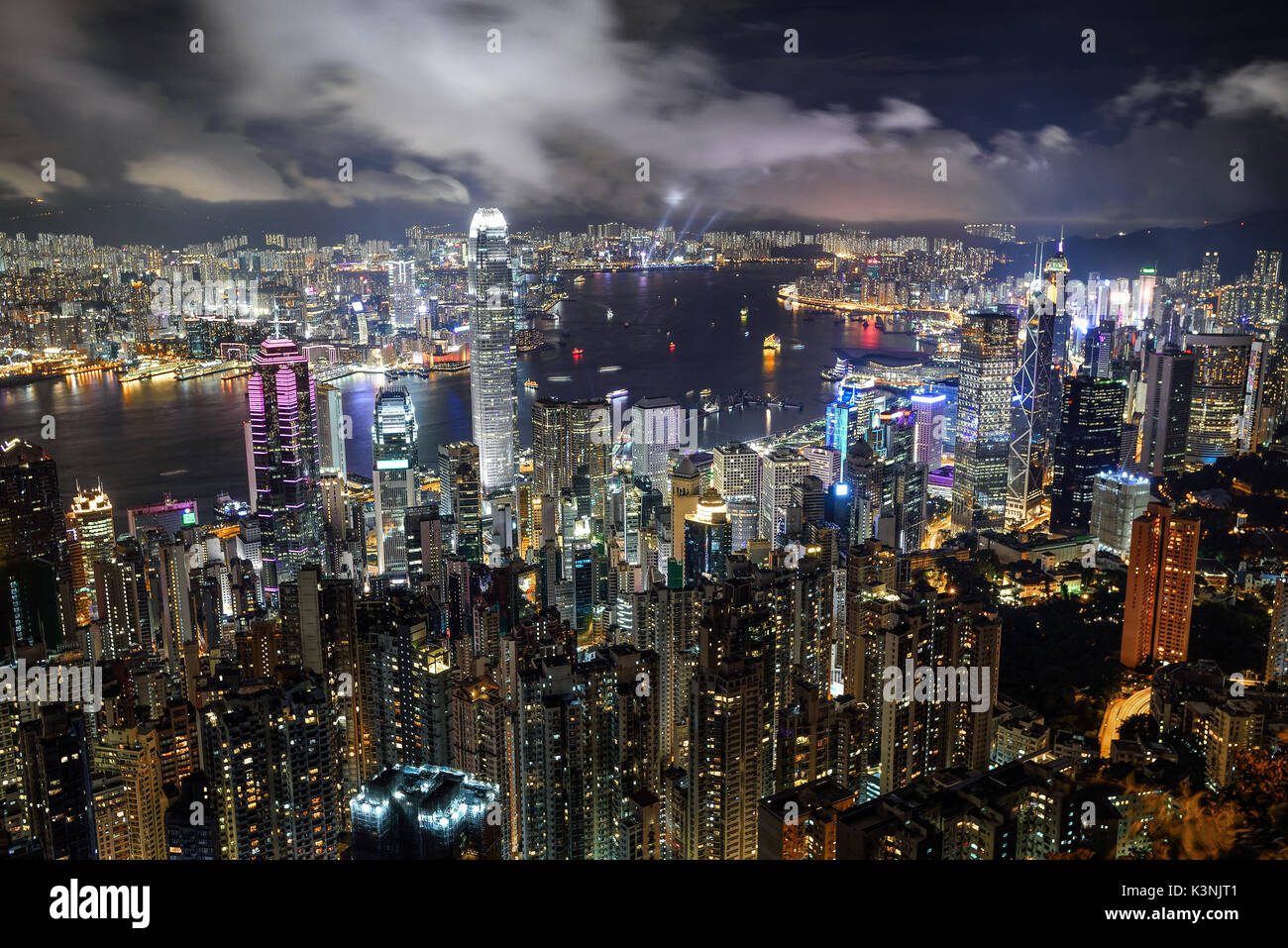 Panorama view of Hong Kong city skyline at night Stock Photo - Alamy