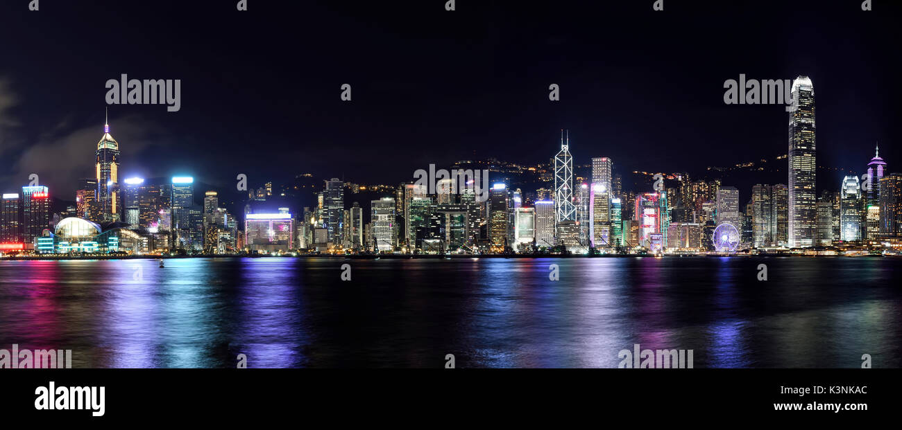 Panorama view of Hong Kong city skyline at night Stock Photo - Alamy