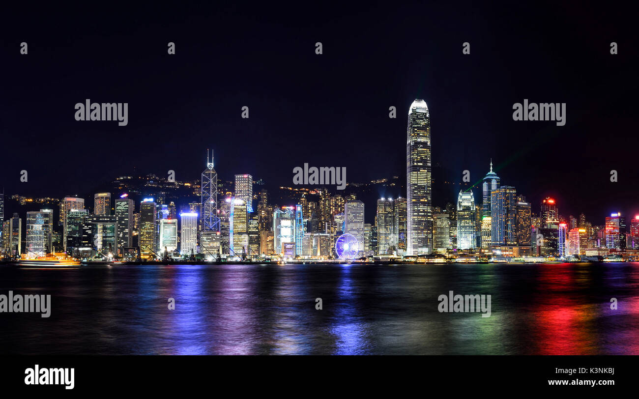 Panorama view of Hong Kong city skyline at night Stock Photo - Alamy