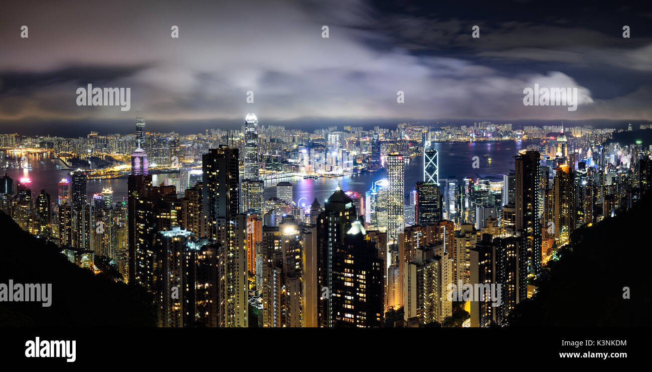 Panorama view of Hong Kong city skyline at night Stock Photo - Alamy