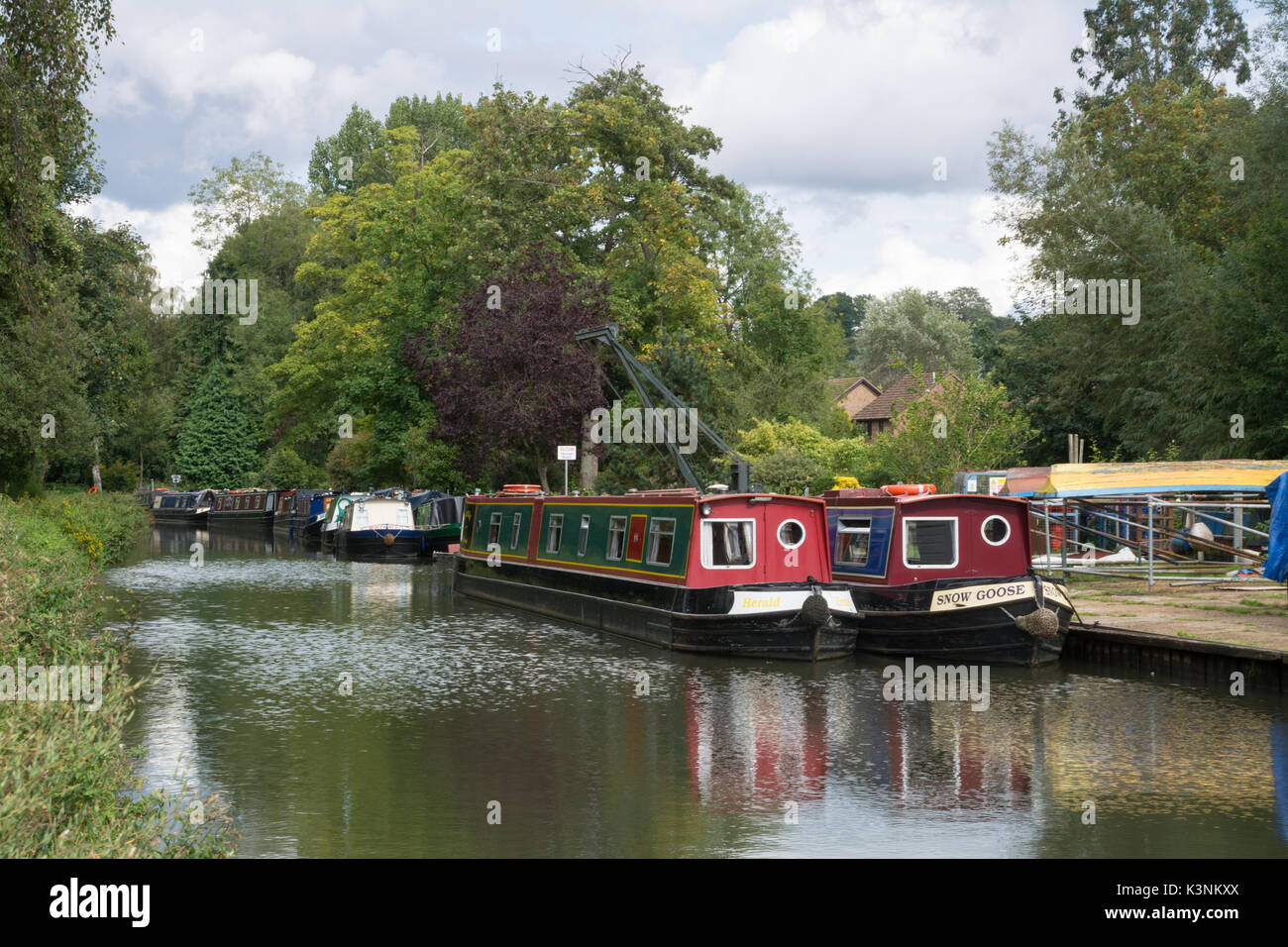 Narrowboats moored near Farncombe Boat House at Godalmin in Surrey, UK Stock Photo