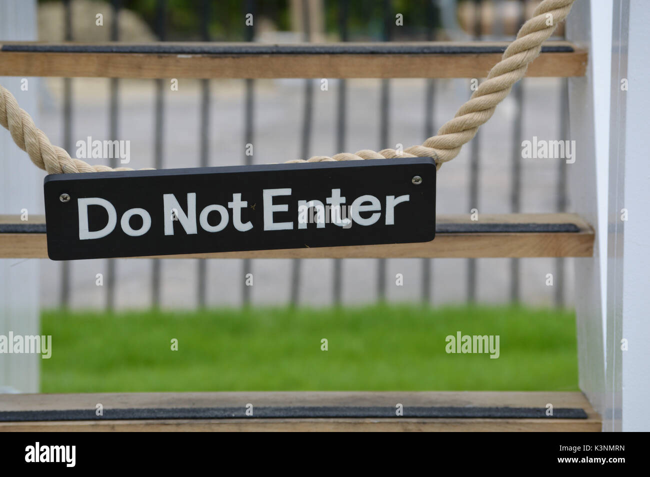 Do not enter sign attached to rope across entrance Stock Photo Alamy