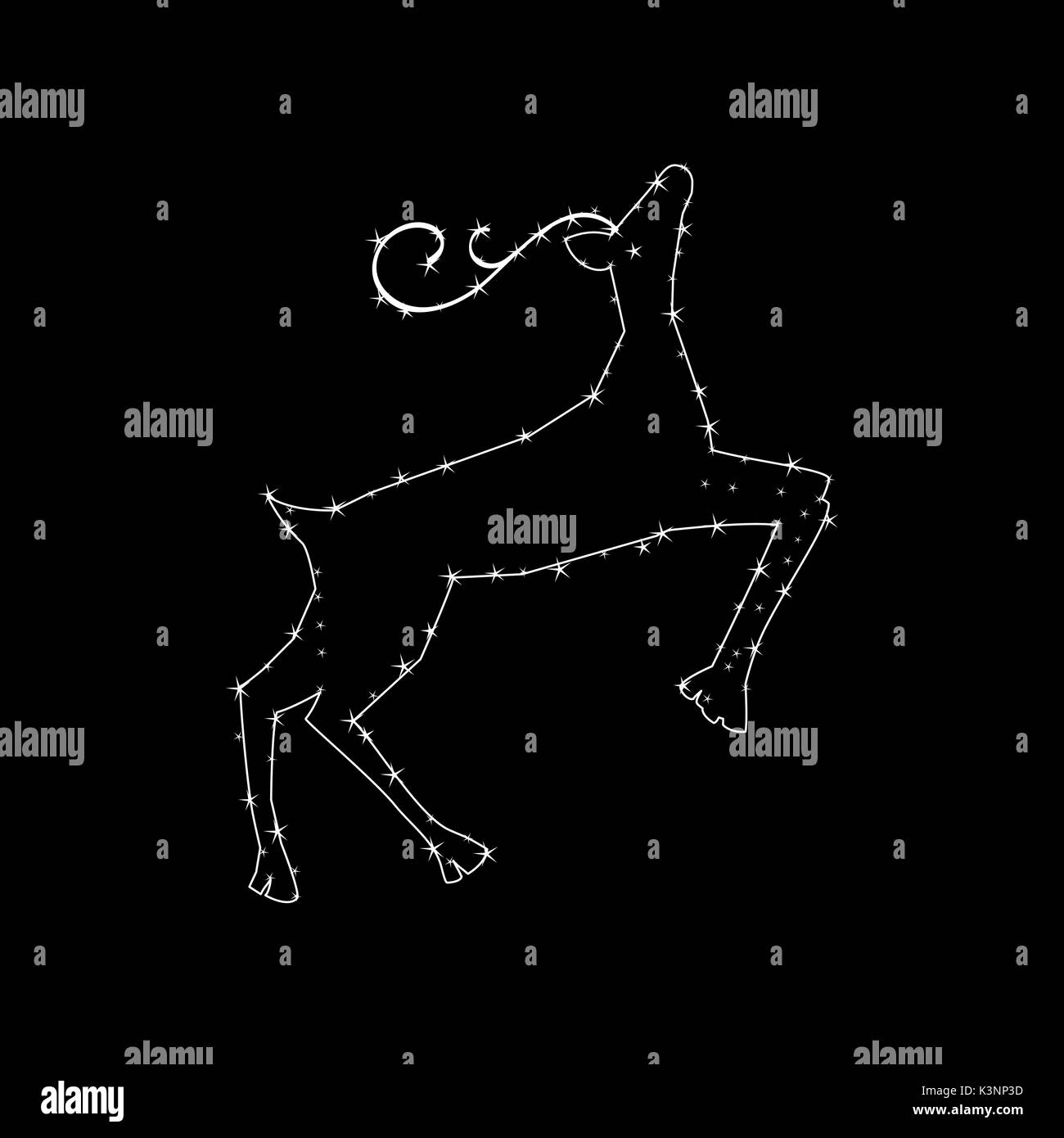 Constellation in the form of a deer. constellation in the form of a deer. Vector illustration on a black background Stock Vector
