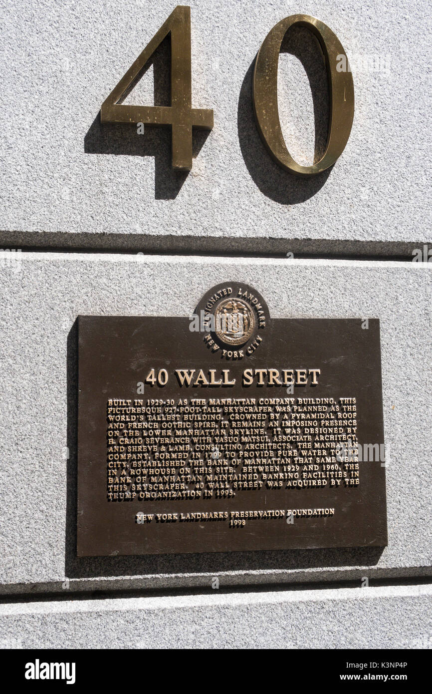 Facade of The Trump Building, 40 Wall Street, NYC, USA Stock Photo