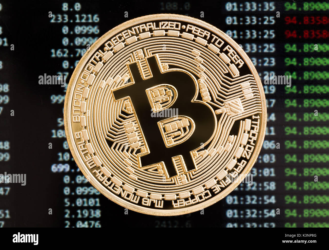 Golden bitcoin cryptocurrency coin on a circuit board background. High  resolution photo Stock Photo - Alamy