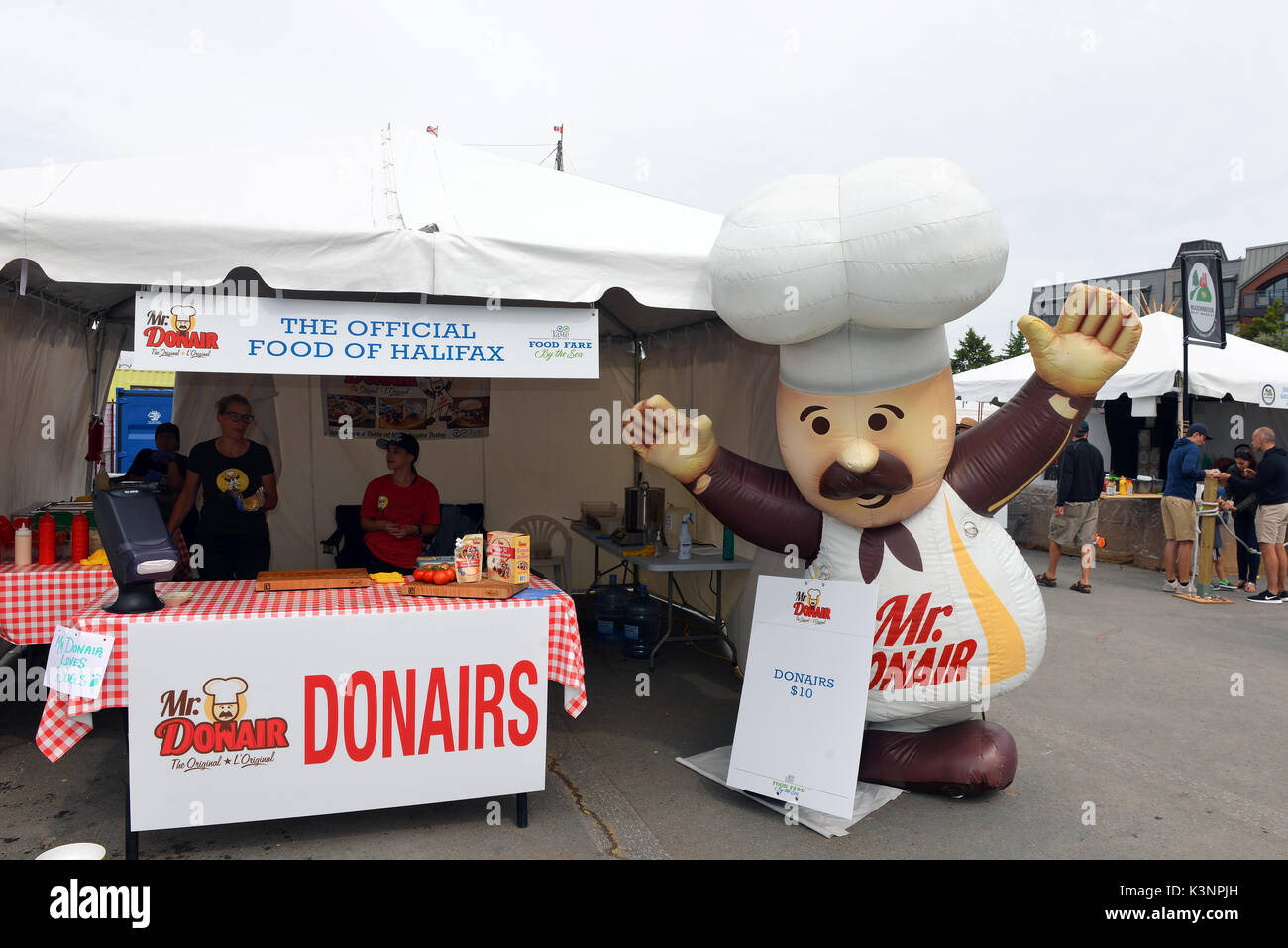 Halifax, Canada - July 29, 2017: Mr. Donair stand at the Taste of Nova Scotia section at the Tall Ships event. The Donair was invented in the Halifax  Stock Photo