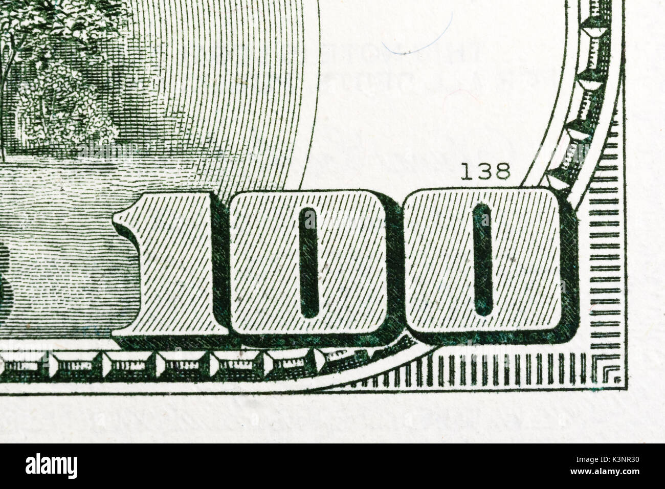Macro shot of 100 dollar bill US money. Stock Photo