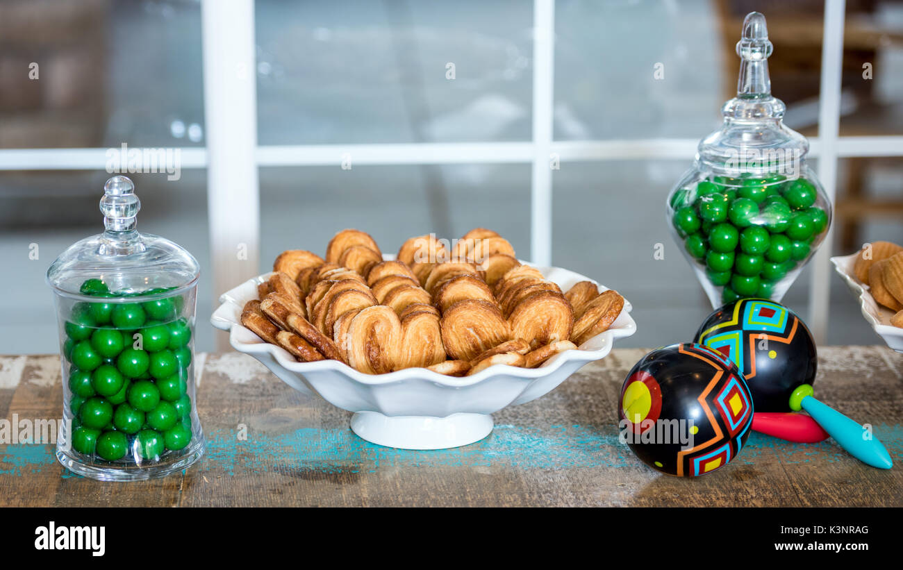 Snacks in a jar and bowl used for a party Stock Photo