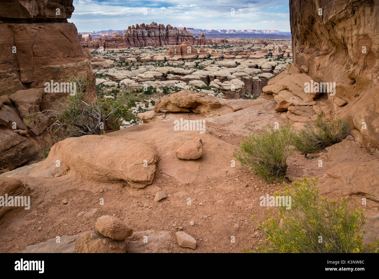 Hiking in the Needles District of Canyonlands National Park.  Moab, Utah. Stock Photo