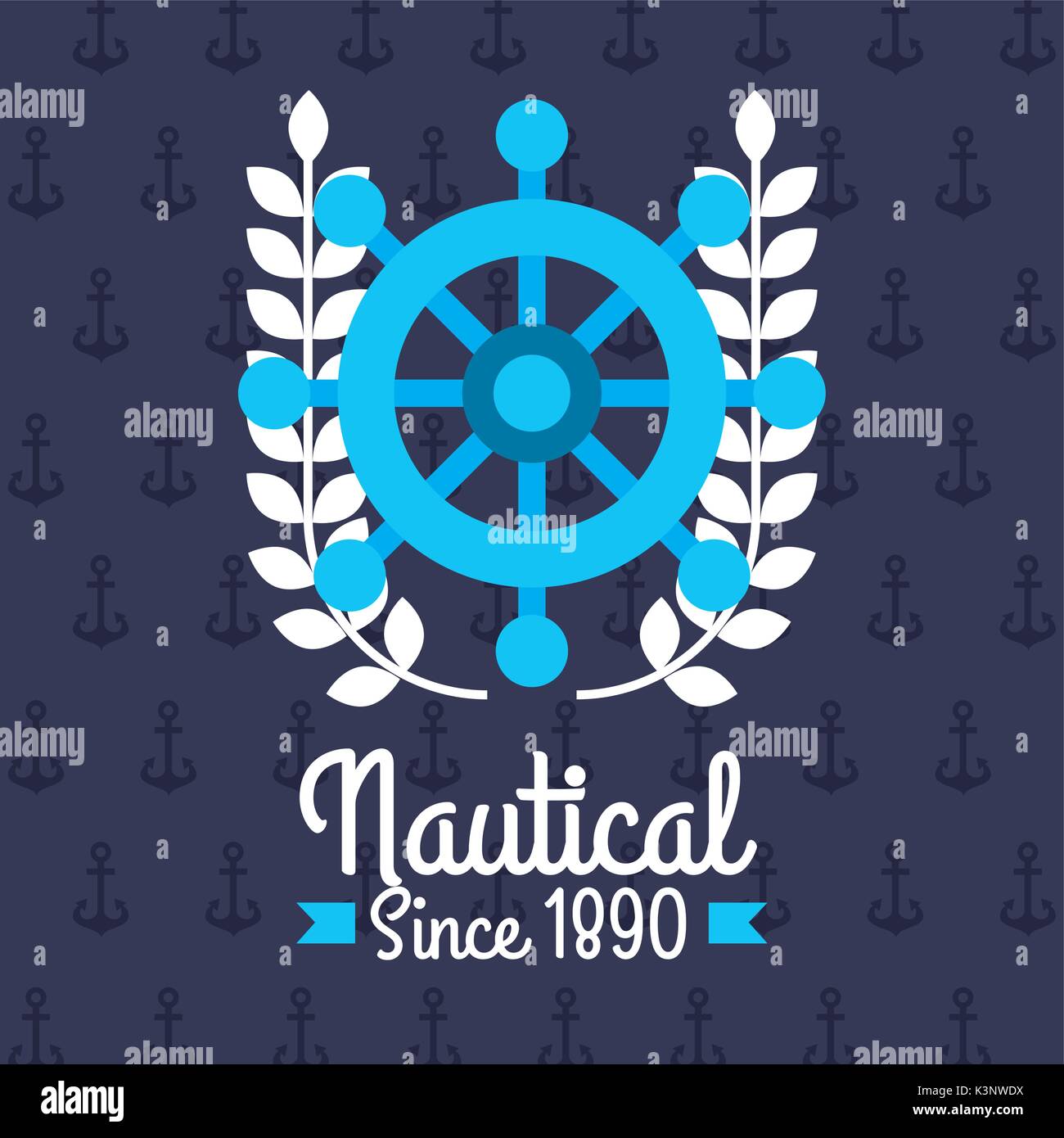 steering wheel ship nautical emblem design blue background Stock Vector