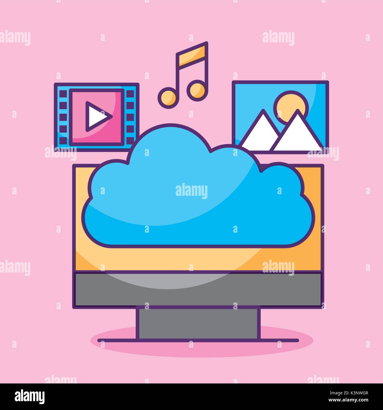 Desktop Computer Monitor Song cloud computing monitor pc music video play picture apps web Stock ...