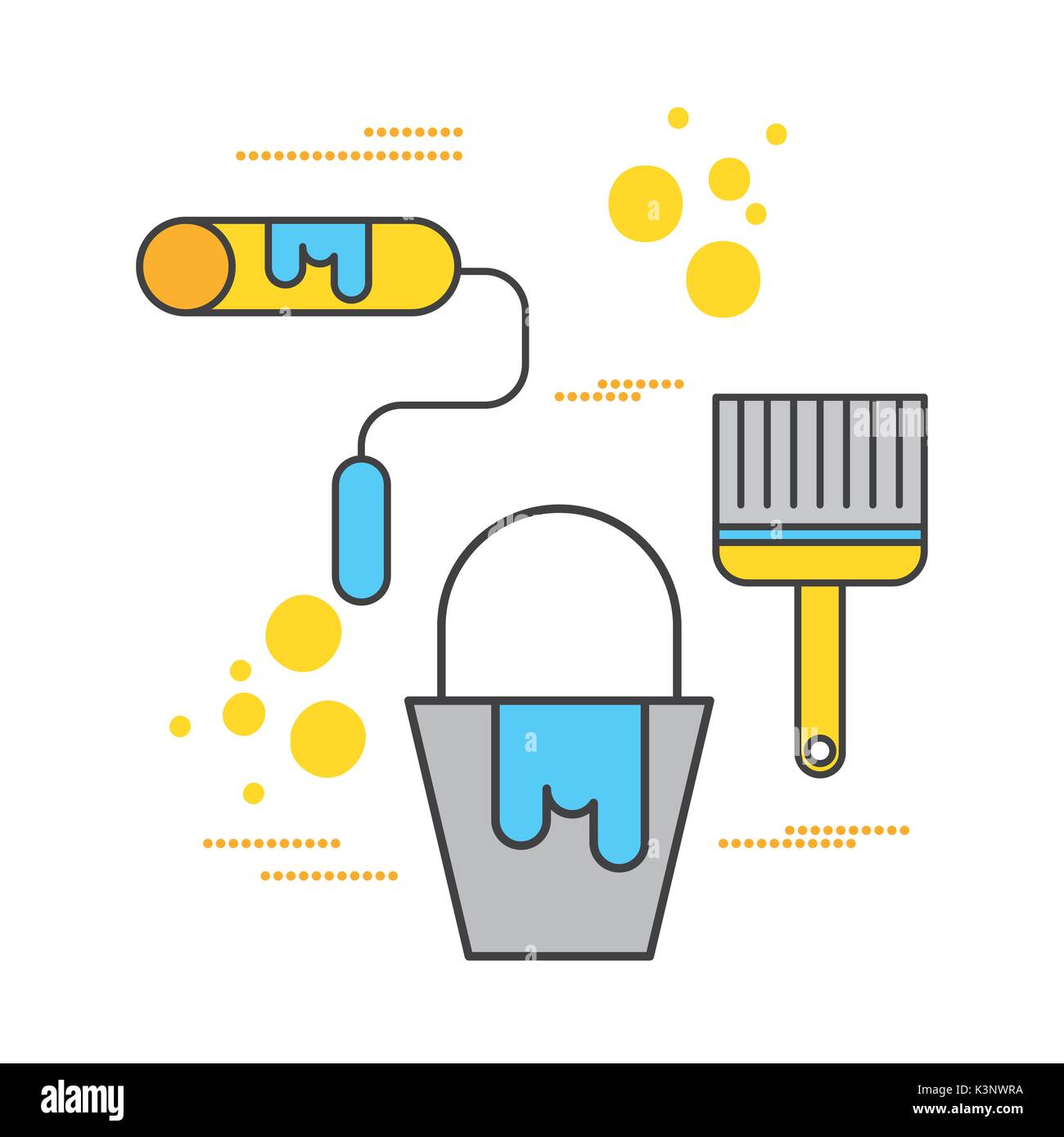 construction paint bucket roller and brush tool icons Stock Vector ...