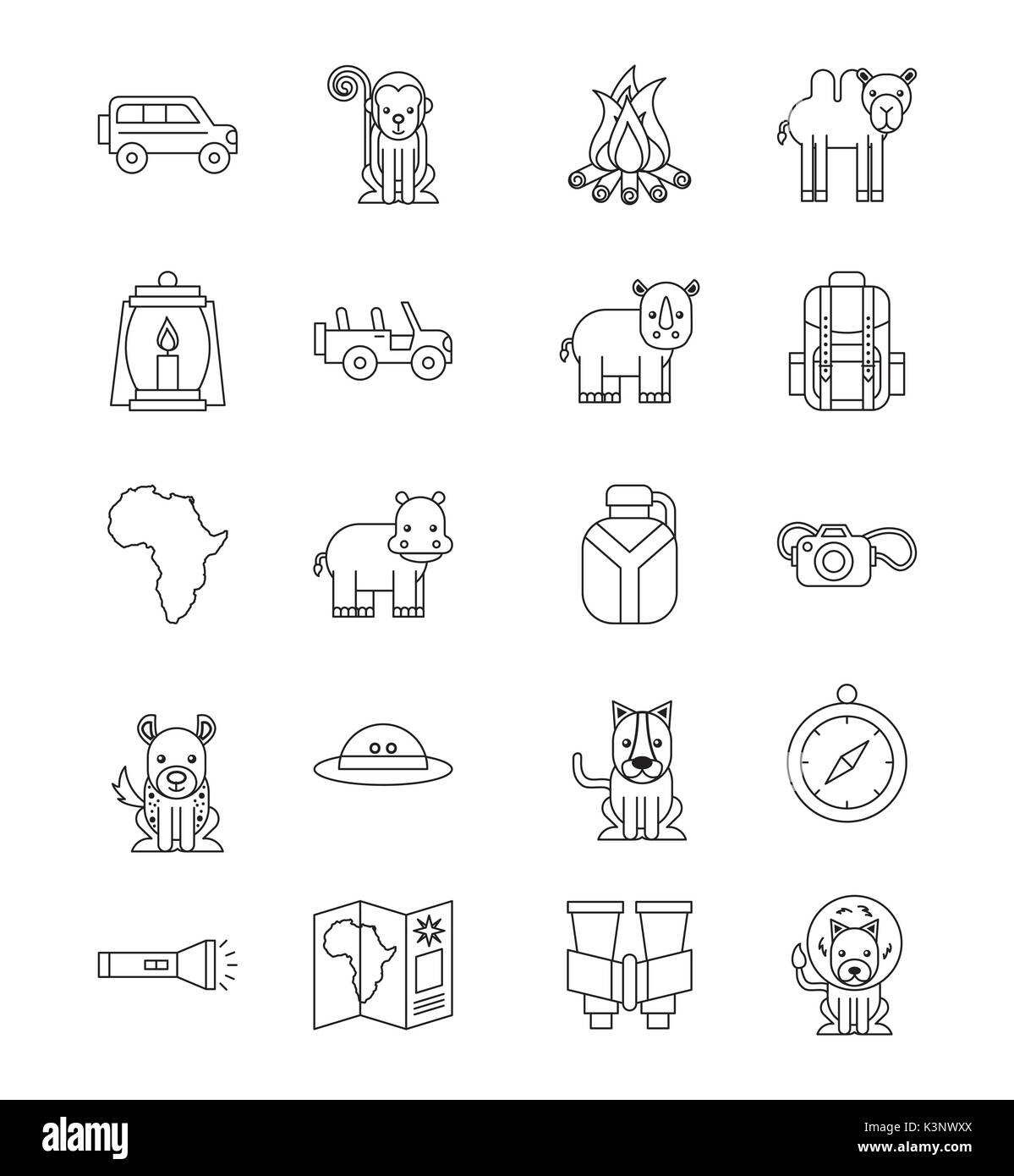 set safari travel vacation equipment icons Stock Vector Image & Art - Alamy