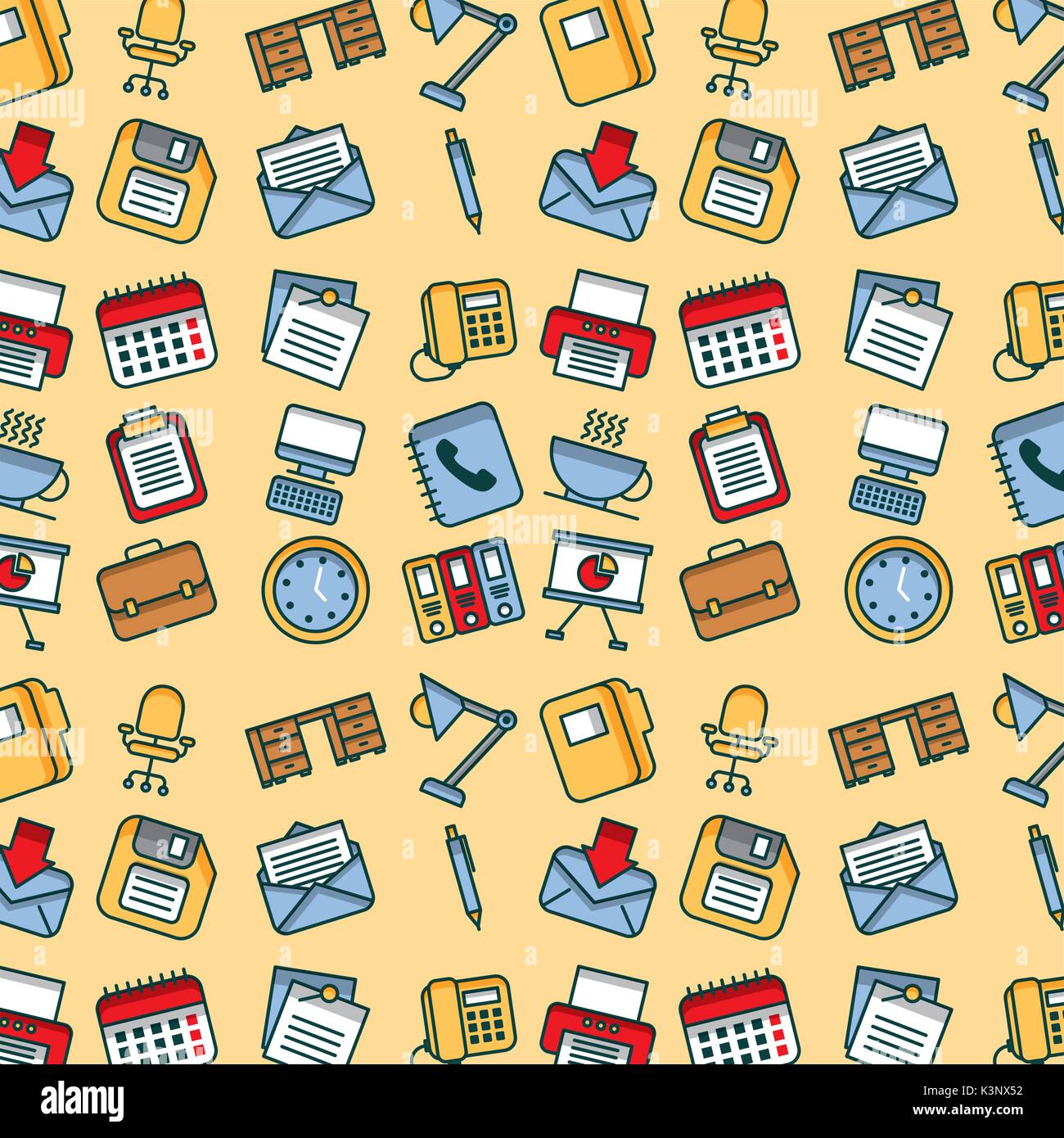 seamless pattern office suplly equipment elements icon Stock Vector