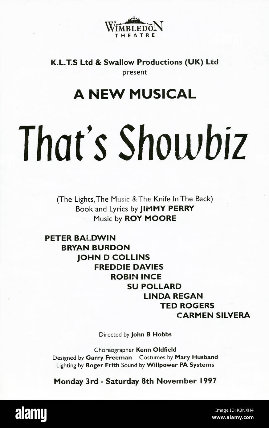 THAT'S SHOW BIZ [THEATRE PROGRAMME] Wimbledon Theatre November 3rd - 8th, 1997 - Cast List Stock Photo