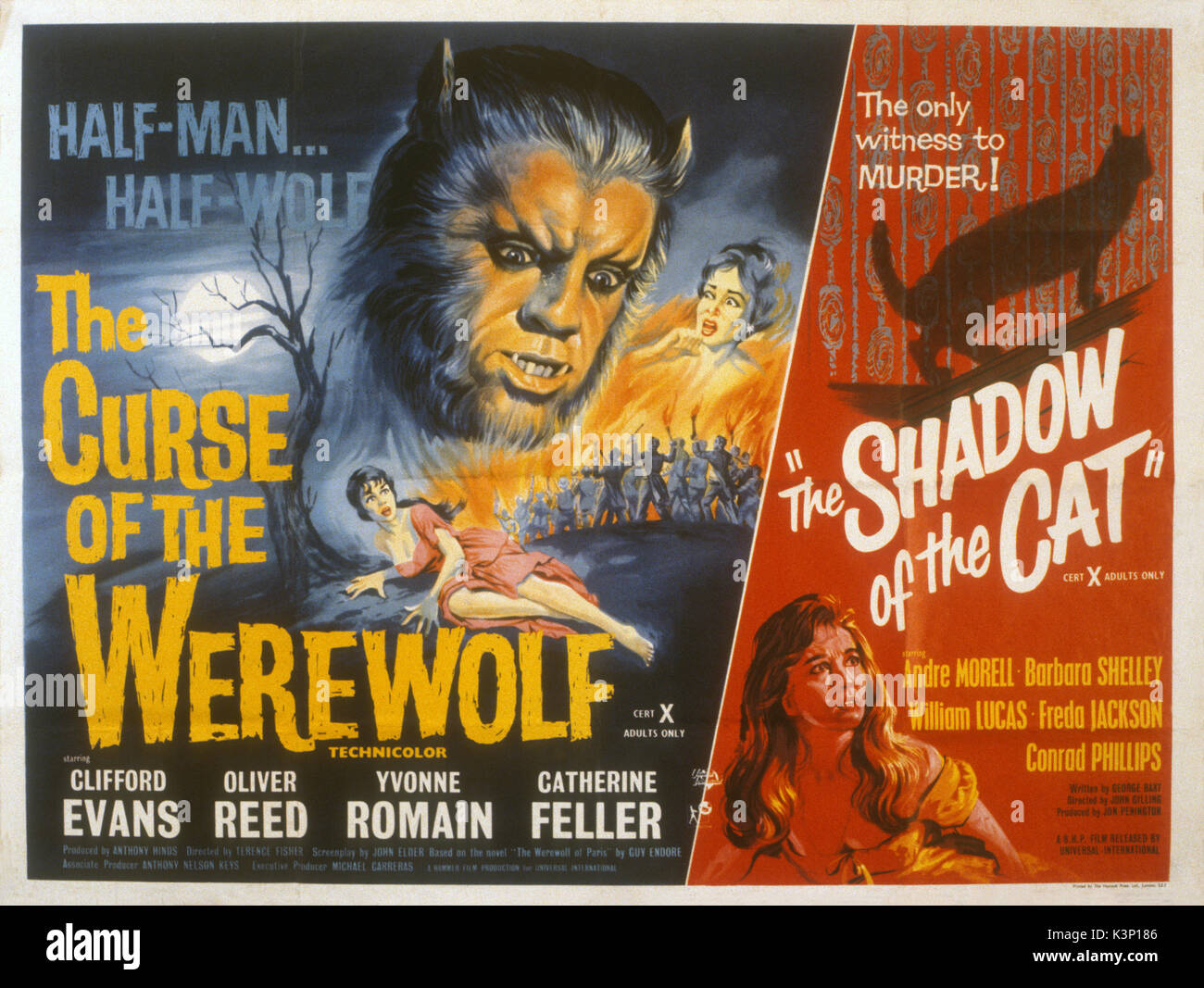 THE CURSE OF THE WEREWOLF [BR 1961] SHADOW OF THE CAT [BR 1961] Double bill poster     Date: 1961 Stock Photo