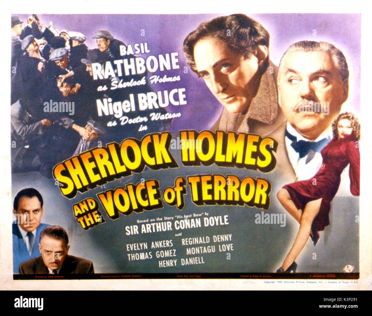 SHERLOCK HOLMES AND THE VOICE OF TERROR [US 1942] BASIL RATHBONE as Sherlock Holmes, NIGEL BRUCE as Doctor Watson     Date: 1942 Stock Photo