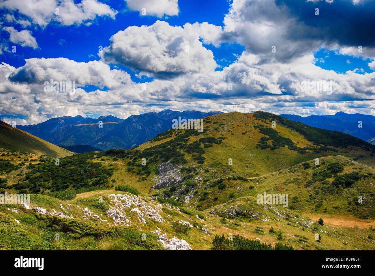 Hajla Mountain on the border between Montenegro and Kosovo in Prokletije / Bjeshket e Namuna / Accursed Mountains Mountains Stock Photo