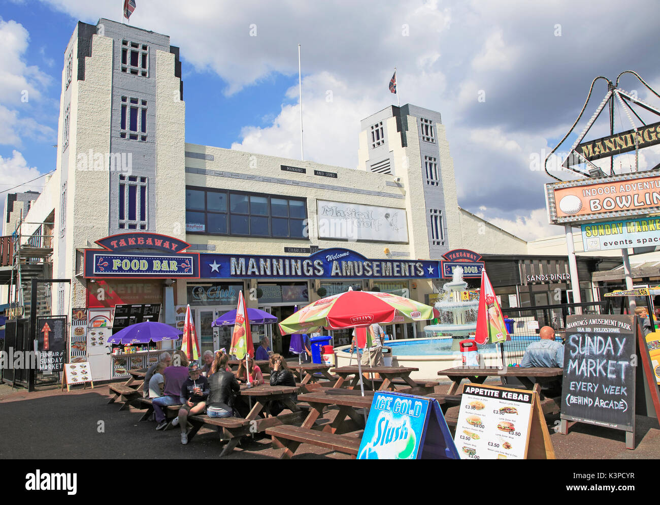 Mannings amusements arcade on seafront at Felixstowe, Suffolk, England, UK Stock Photo