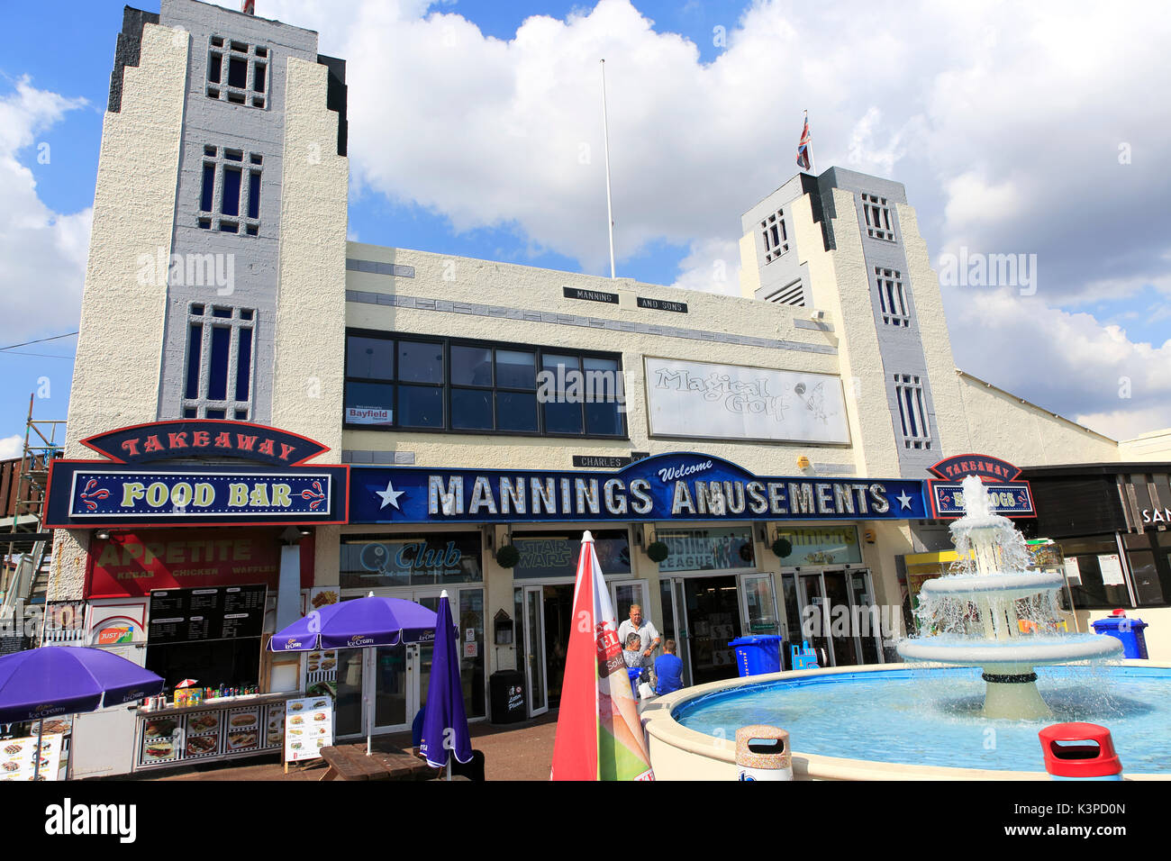 Mannings amusements arcade on seafront at Felixstowe, Suffolk, England, UK Stock Photo