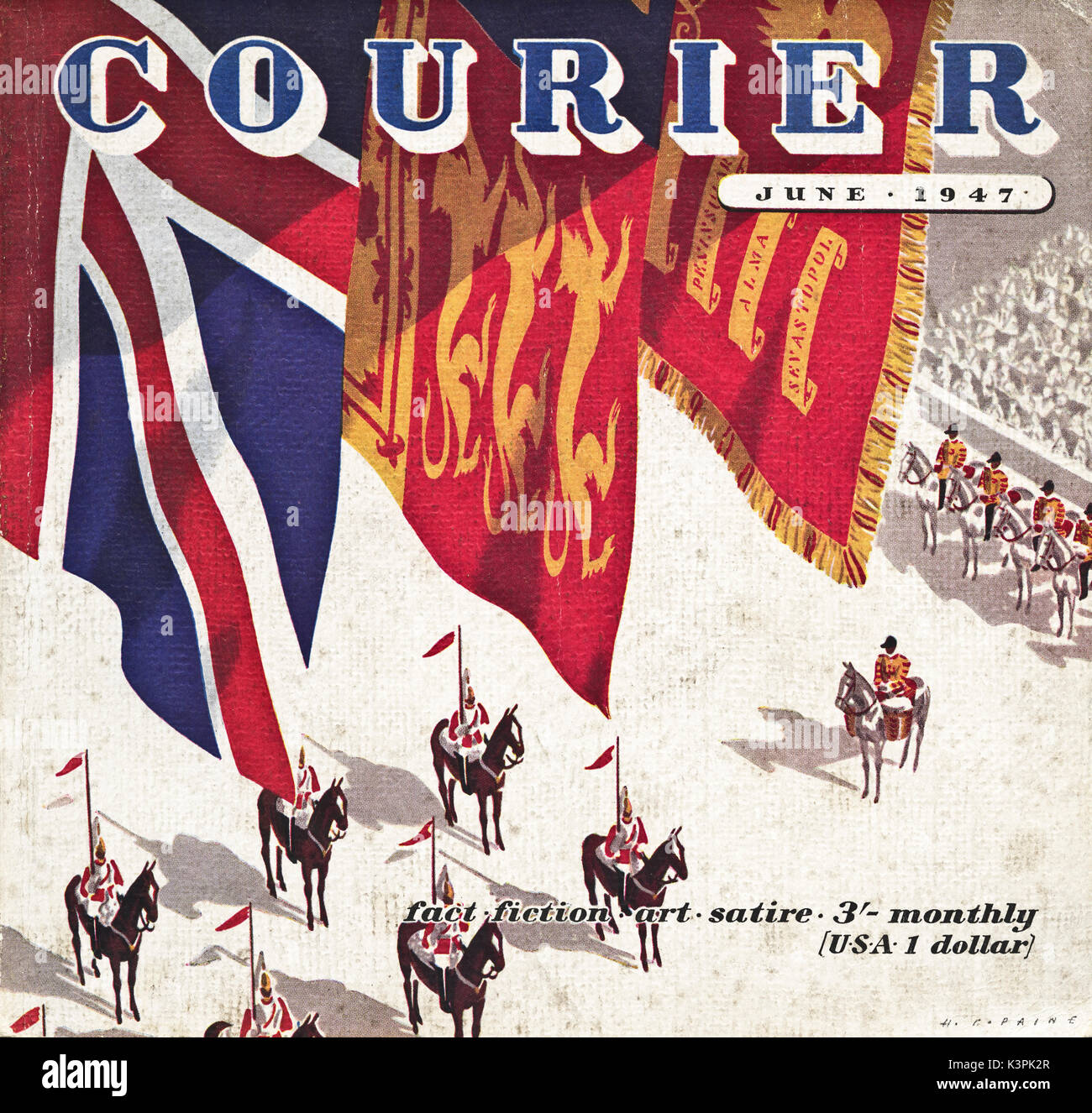 1940s old vintage original cover of Courier monthly magazine dated June 1947 when supplies were still restricted under post-war rationing Stock Photo