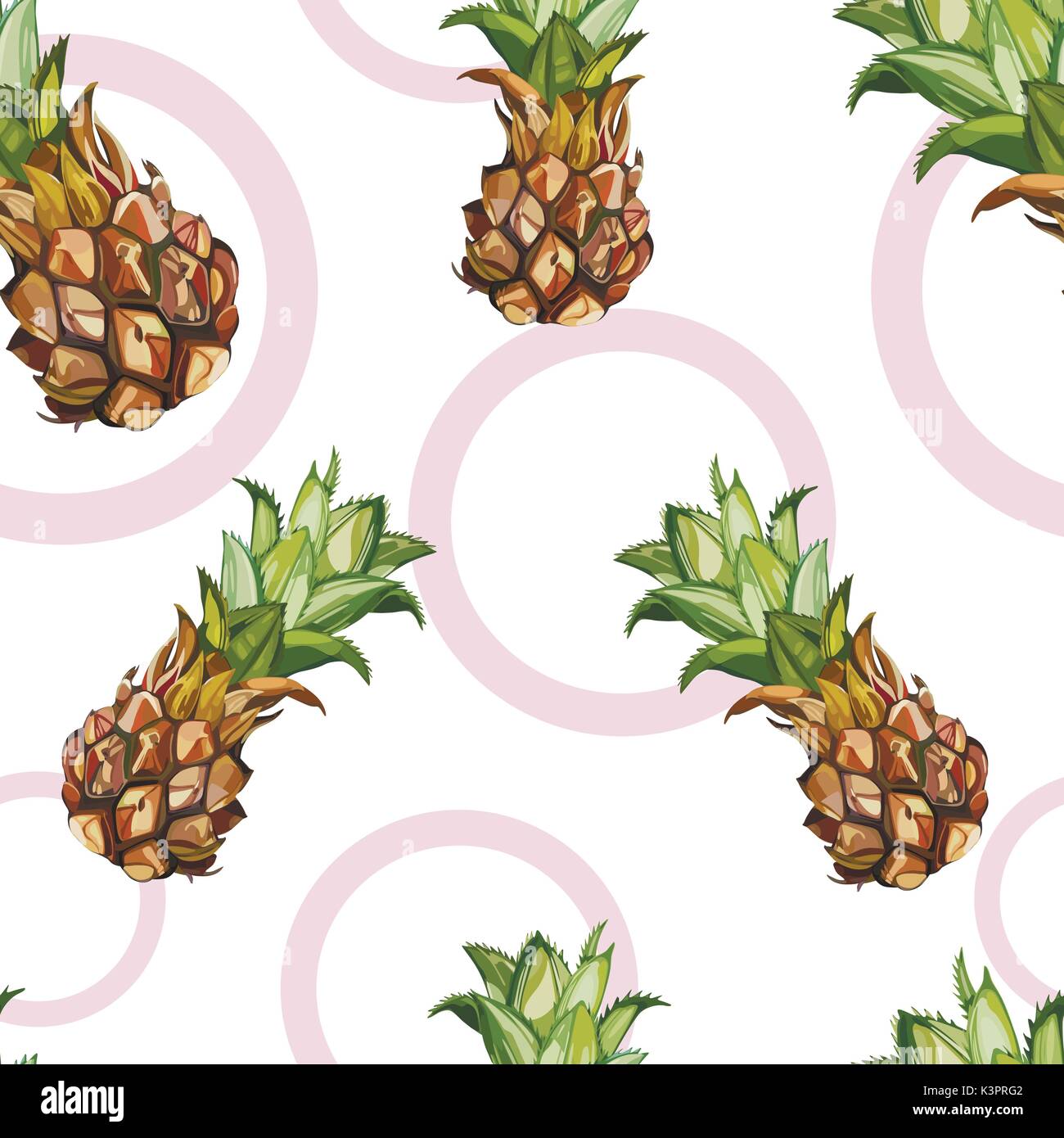 Seamless pattern with tropical Ananas. Element for design of invitations, movie posters, fabrics and other objects. Isolated on white. Vector EPS 10 Stock Vector