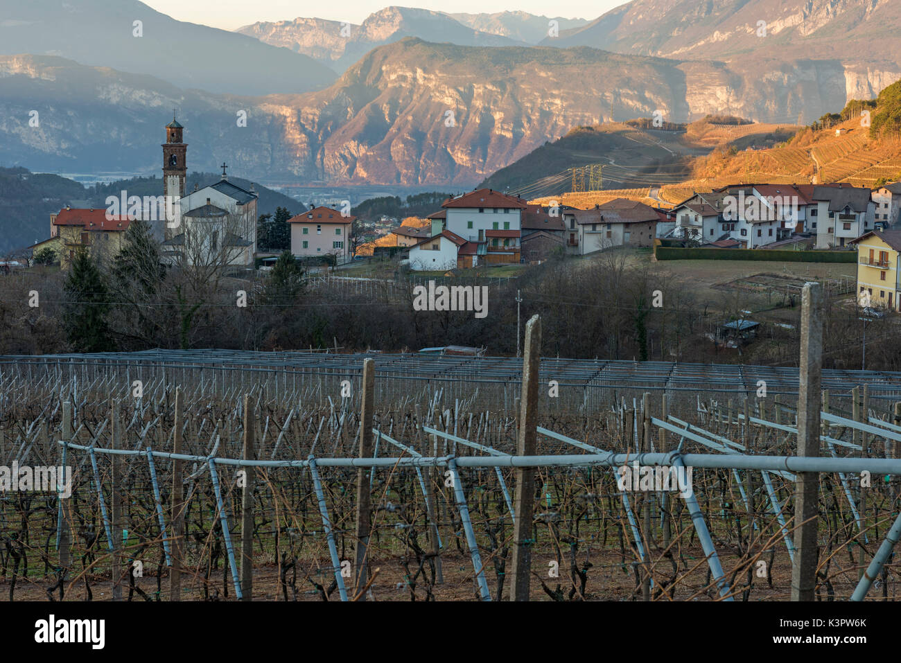 Cembra valley at sunrise Europe, Italy, Trentino Alto Adige, Trento district, Cembra valley, Ville city Stock Photo