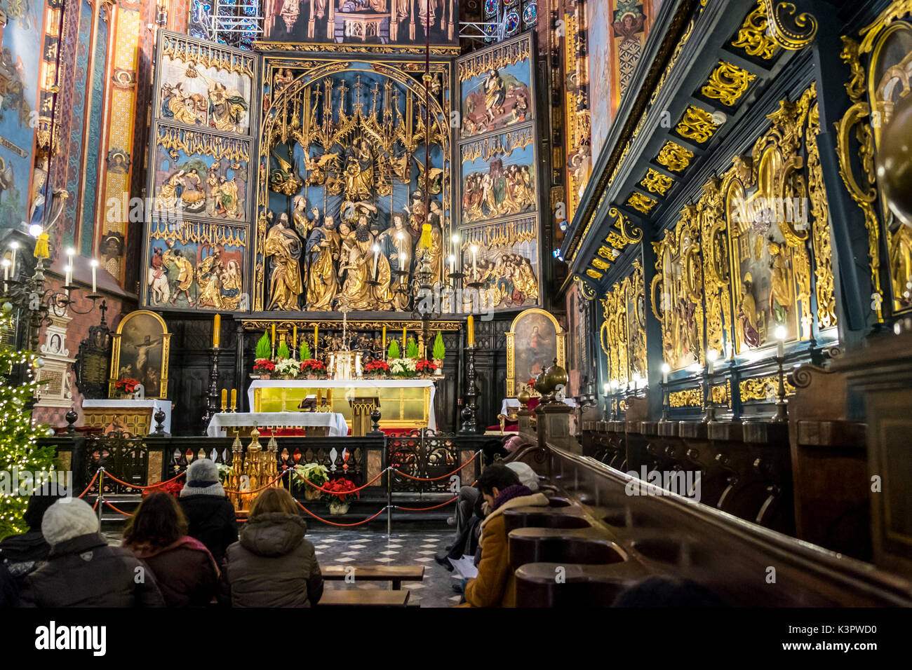 Krakow, Poland, North East Europe. Interior of St. Mary Basilica. Stock Photo