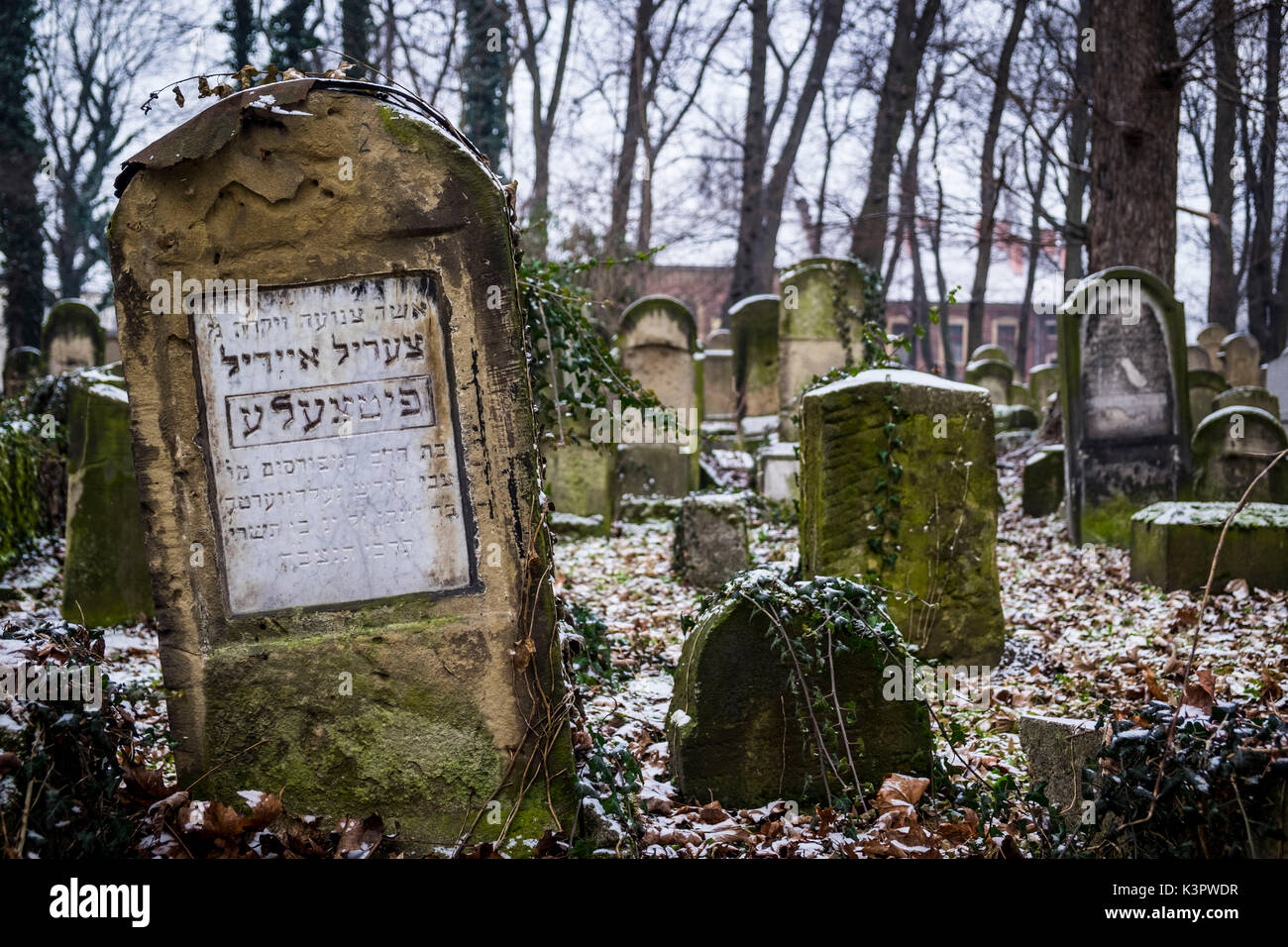 Krakow, Poland, North East Europe. Tombstones in new Jewish cemetery. Stock Photo